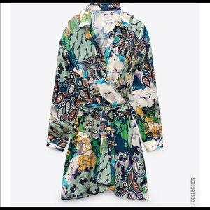 Zara Patchwork Print Satin Effect Dress multicolored S